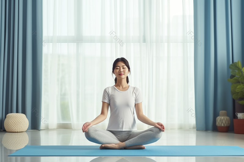 冥想女性室内瑜伽运动健身热身养生实拍摄影,高清,摄影图,摄影图片,图片大全,摄影图免费下载